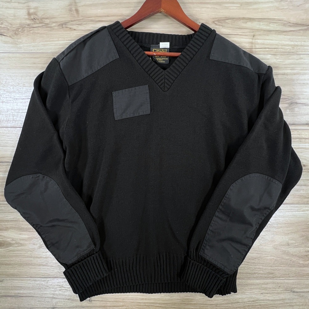 Citadel Mens XXL Black V-Neck Military Sweater Elbow Patch AB-458 UK Made